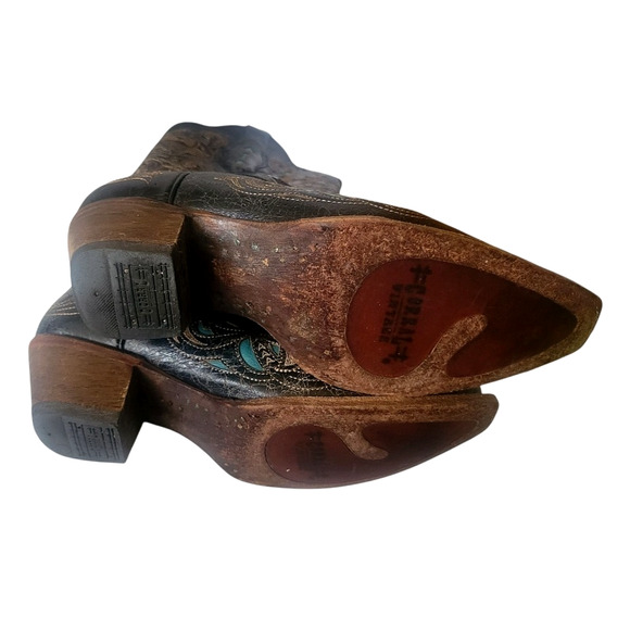 CORRAL WESTERN BOOTS Black Distressed Leather Contrast Stitching Woman Size 8.5M - Picture 6 of 10